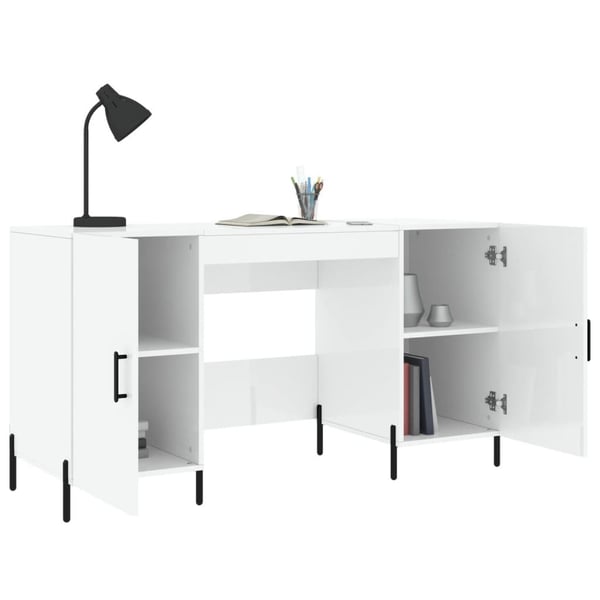 vidaXL Skrivebord høyglans hvit 140x50x75 cm konstruert tre