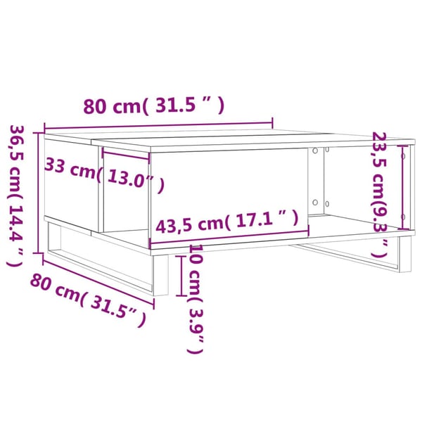 vidaXL Salongbord røkt eik 80x80x36,5 cm konstruert tre