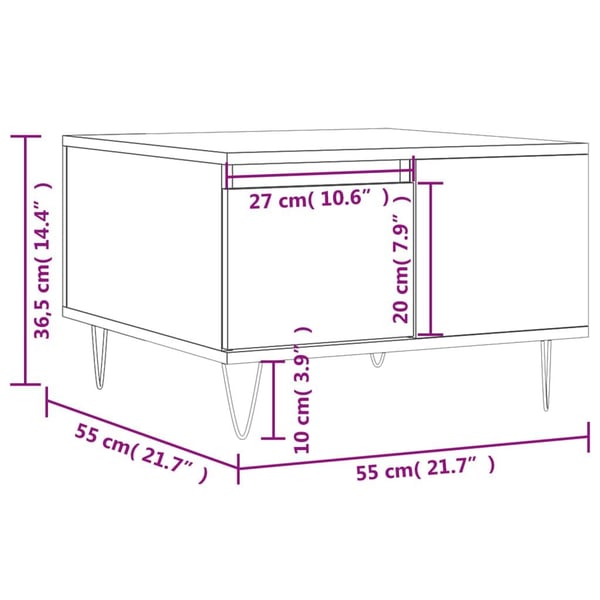 vidaXL Salongbord hvit 55x55x36,5 cm konstruert tre