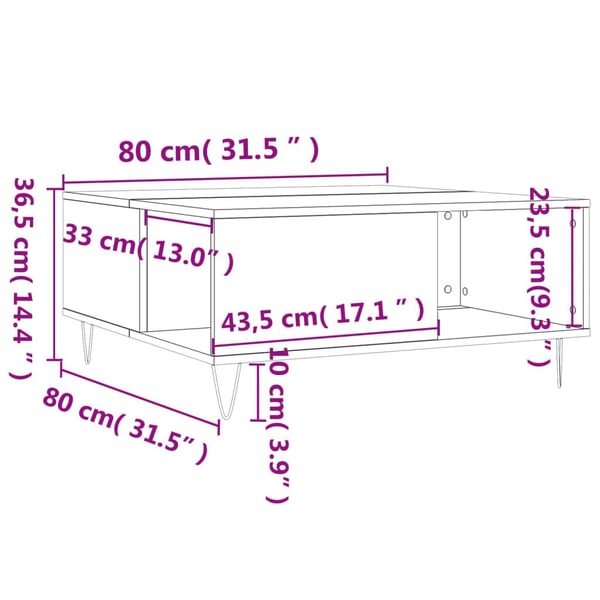 vidaXL Salongbord betonggrå 80x80x36,5 cm konstruert tre