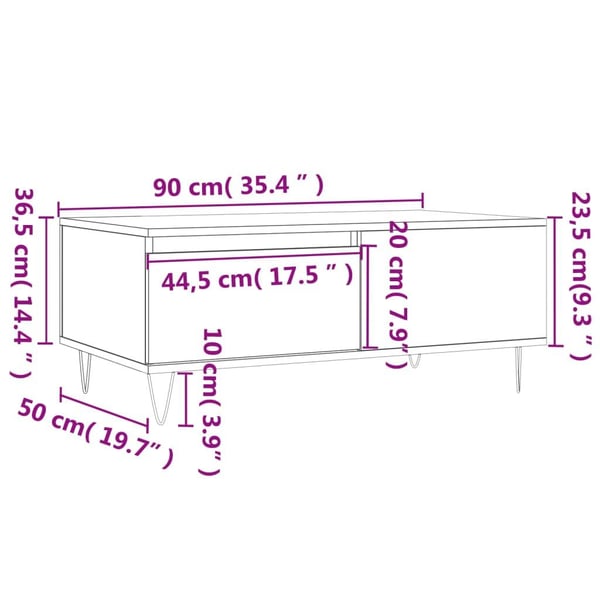 vidaXL Salongbord betonggrå 90x50x36,5 cm konstruert tre