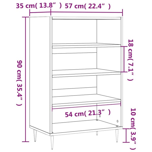vidaXL Highboard brun eik 57x35x90 cm konstruert tre