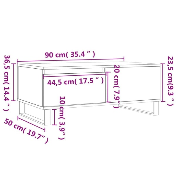 vidaXL Salongbord sonoma eik 90x50x36,5 cm konstruert tre