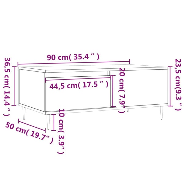 vidaXL Salongbord svart 90x50x36,5 cm konstruert tre