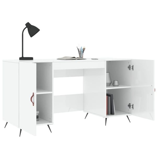 vidaXL Skrivebord høyglans hvit 140x50x75 cm konstruert tre