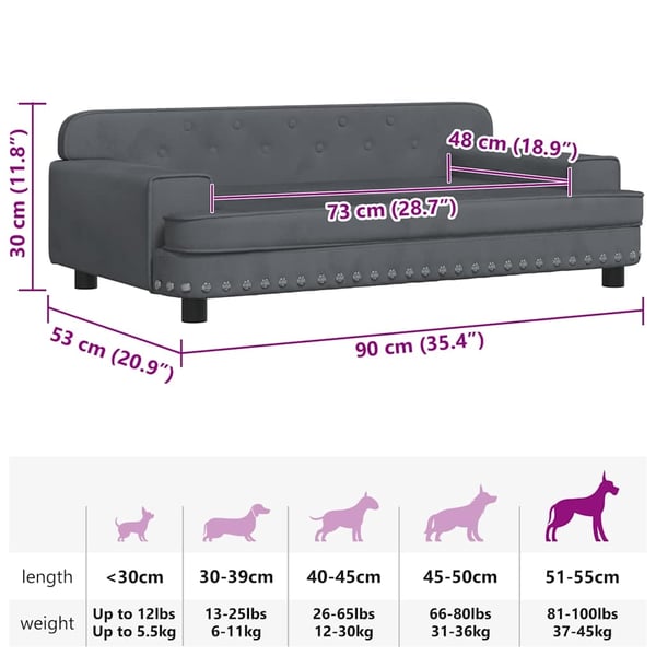 vidaXL hundeseng 90x53x30 cm velour mørkegrå