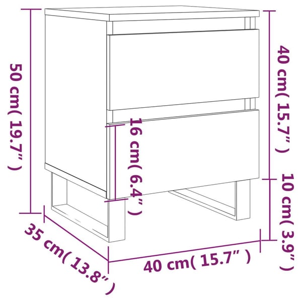 vidaXL Nattbord hvit 40x35x50 cm konstruert tre