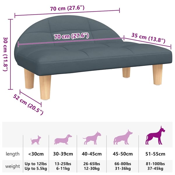 vidaXL hundeseng 70x52x30 cm stof mørkegrå