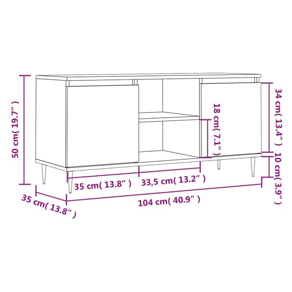 vidaXL TV-benk hvit 104x35x50 cm konstruert tre