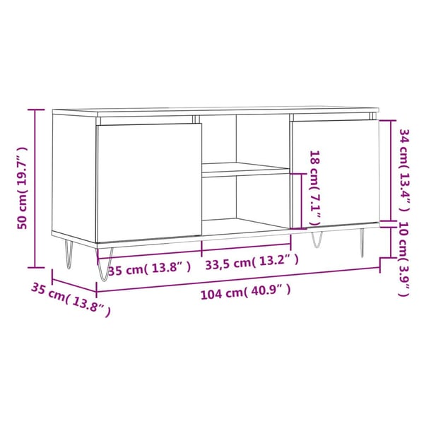 vidaXL TV-benk betonggrå 104x35x50 cm konstruert tre