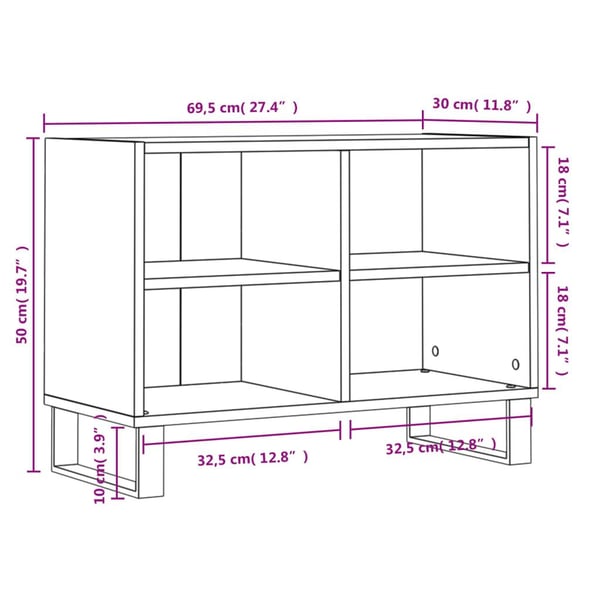 vidaXL TV-benk hvit 69,5x30x50 cm konstruert tre