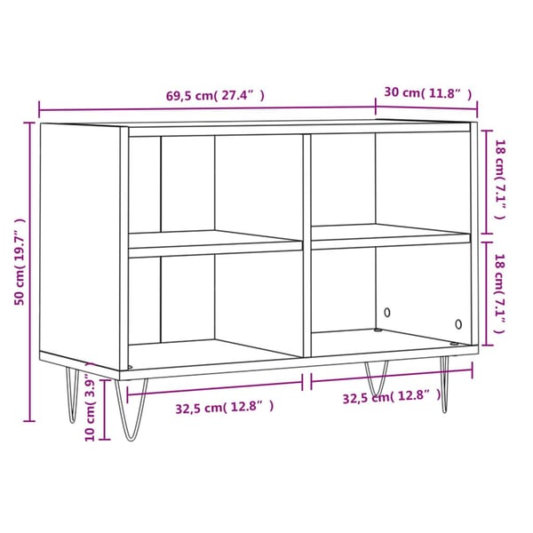 vidaXL TV-benk betonggrå 69,5x30x50 cm konstruert tre
