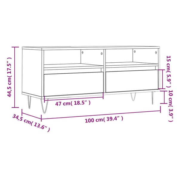vidaXL TV-benk røkt eik 100x34,5x44,5 cm konstruert tre