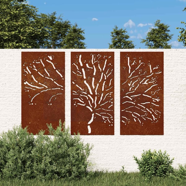 vidaXL udendørs vægdekoration 3 dele 105x55 cm trædesign cortenstål