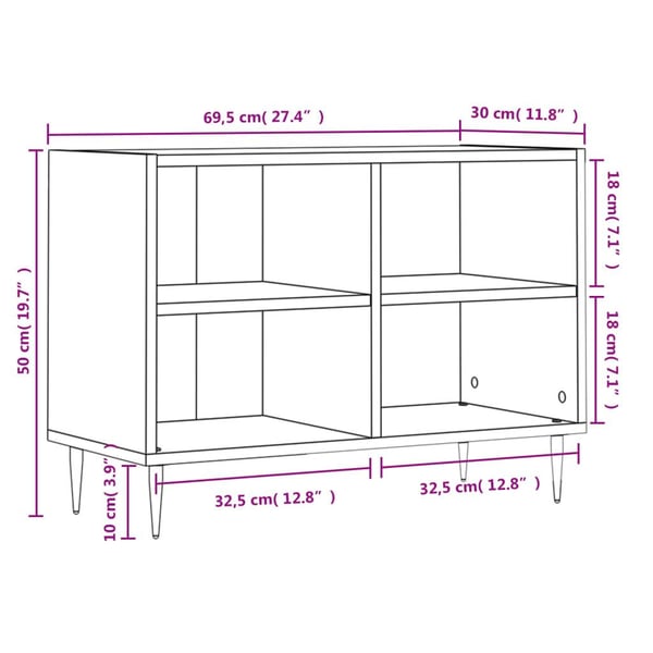 vidaXL TV-benk betonggrå 69,5x30x50 cm konstruert tre