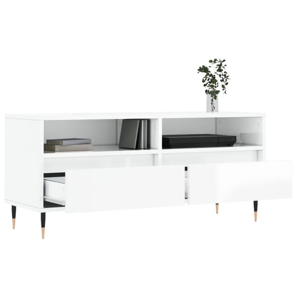 vidaXL TV-benk høyglans hvit 100x34,5x44,5 cm konstruert tre
