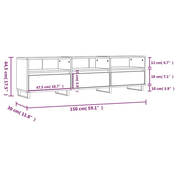 vidaXL TV-benk betonggrå 150x30x44,5 cm konstruert tre
