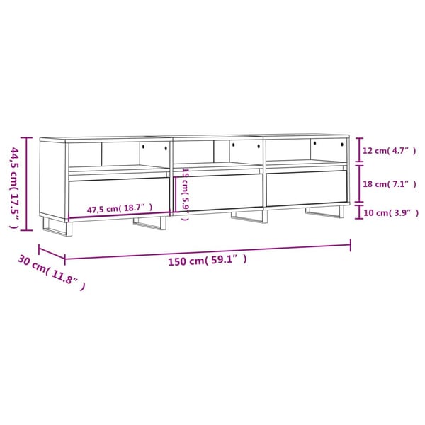 vidaXL TV-benk hvit 150x30x44,5 cm konstruert tre