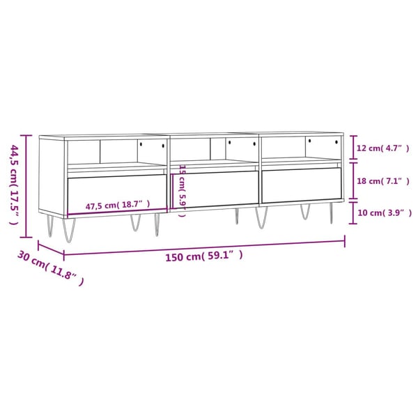vidaXL TV-benk grå sonoma 150x30x44,5 cm konstruert tre