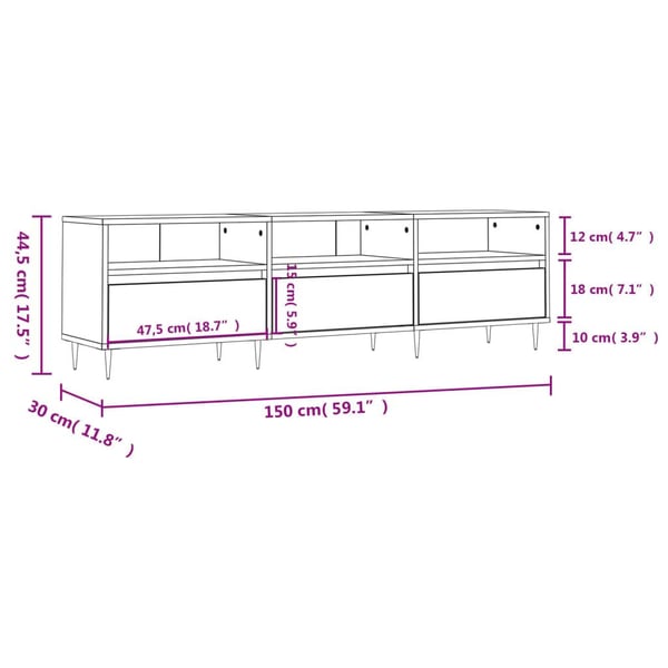 vidaXL TV-benk hvit 150x30x44,5 cm konstruert tre