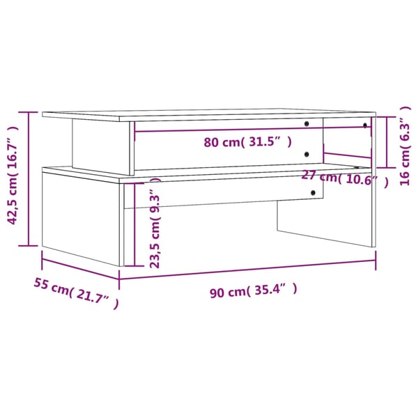 vidaXL Salongbord grå sonoma 90x55x42,5 cm konstruert tre