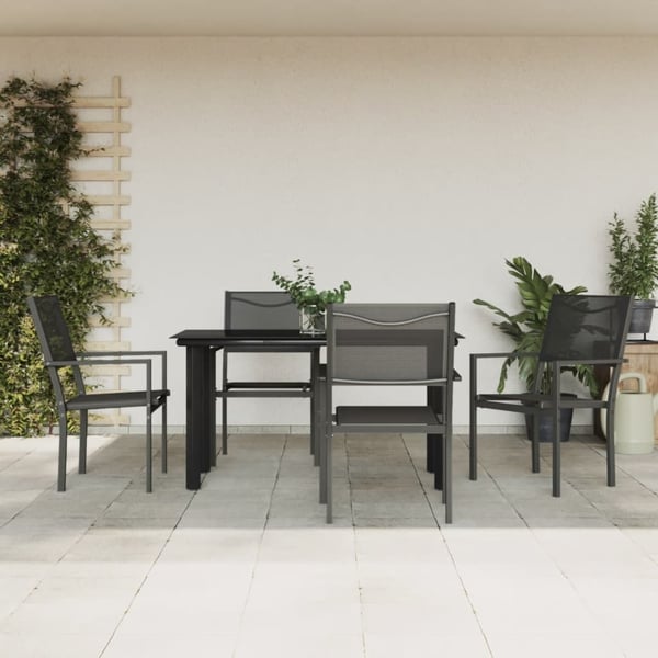 vidaXL Matgrupp för trädgården 5 delar svart stål och textilen