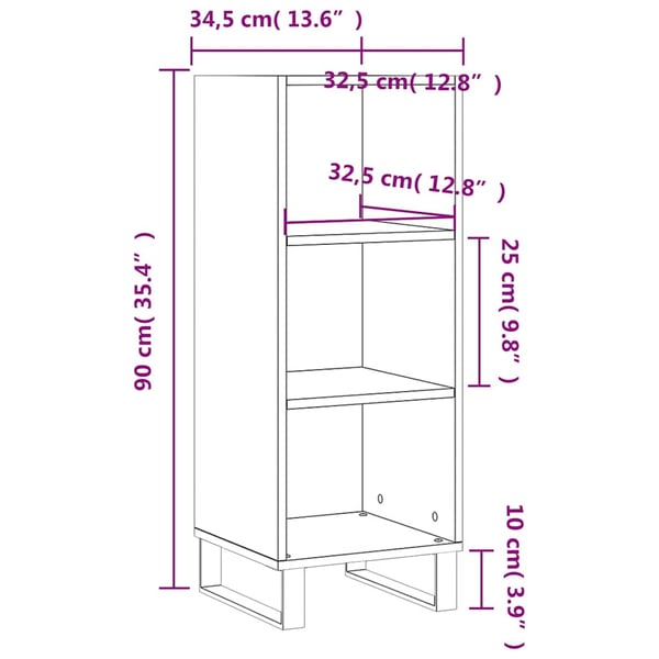 vidaXL Skjenk grå sonoma 34,5x32,5x90 cm konstruert tre