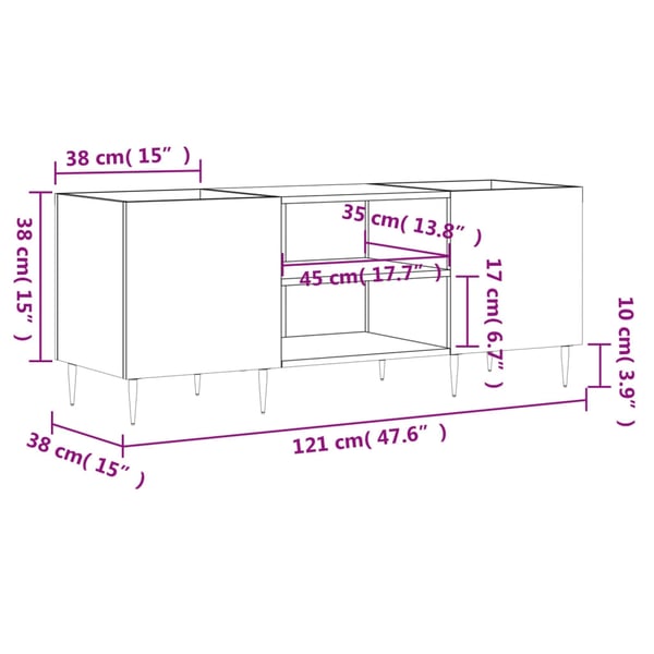 vidaXL Hifi-benk grå sonoma 121x38x48 cm konstruert tre