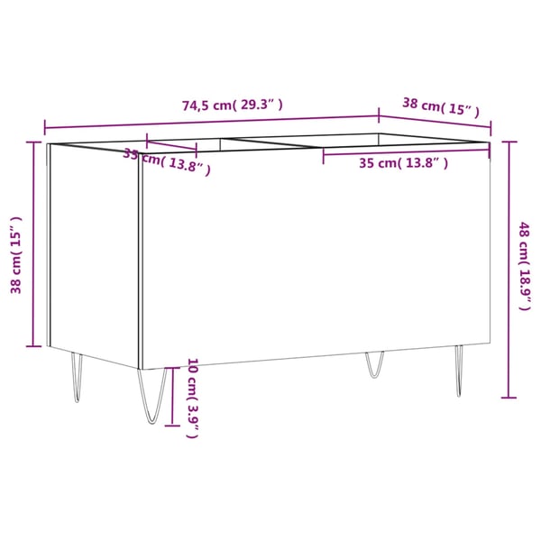 vidaXL Hifi-benk grå sonoma 74,5x38x48 cm konstruert tre