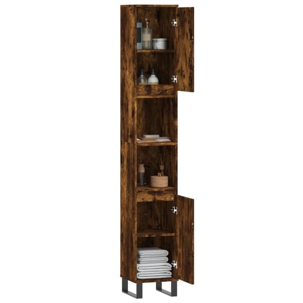 vidaXL Baderomsskap røkt eik 30x30x190 cm konstruert tre