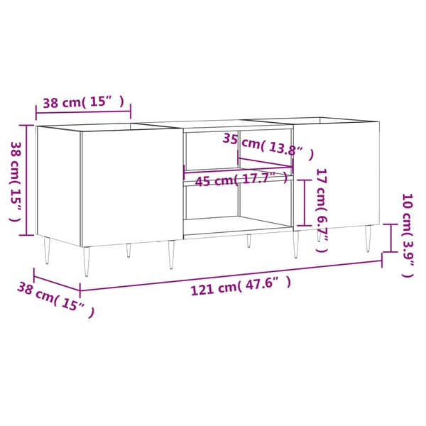 vidaXL Hifi-benk høyglans hvit 121x38x48 cm konstruert tre