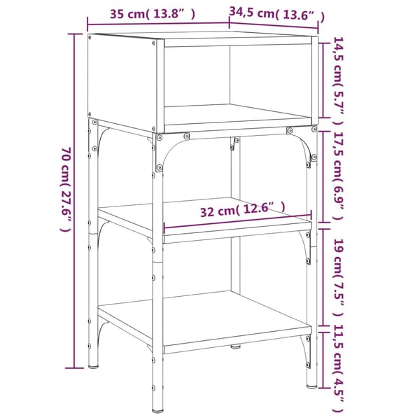 vidaXL sengeborde 2 stk. 35x34,5x70 cm konstrueret træ sonoma-eg