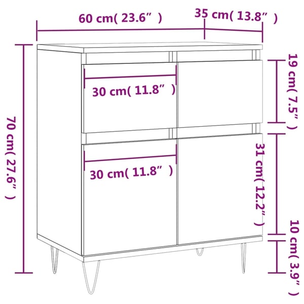 vidaXL skænk 60x35x70 cm konstrueret træ hvid