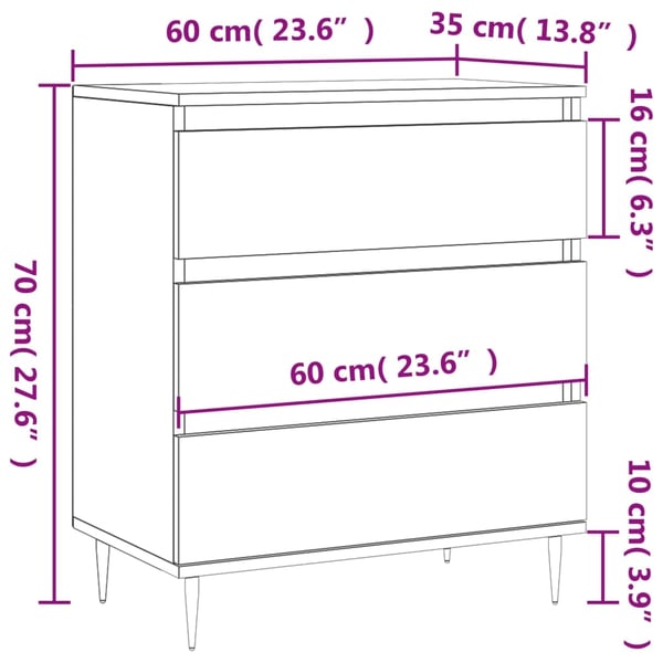 vidaXL Skjenk betonggrå 60x35x70 cm konstruert tre