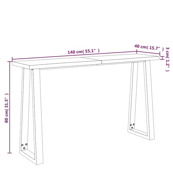 vidaXL Konsollbord med naturlig kant 140x40x80 cm heltre akasie