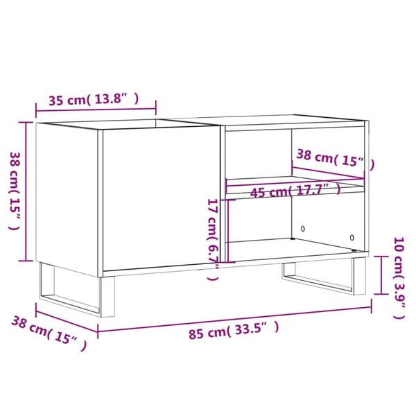 vidaXL Hifi-benk røkt eik 85x38x48 cm konstruert tre