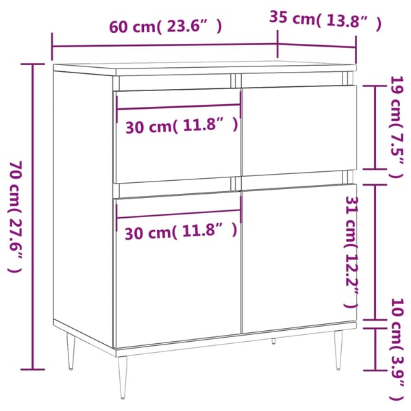 vidaXL Skjenk hvit 60x35x70 cm konstruert tre