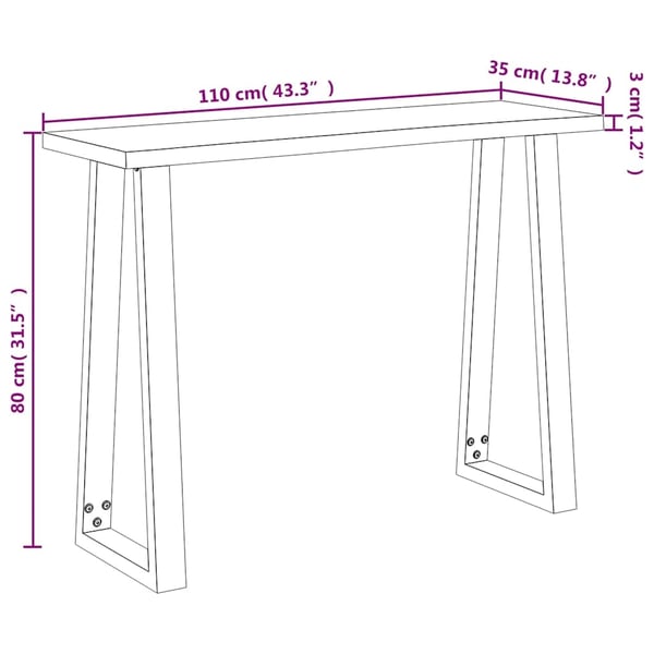 vidaXL Konsollbord med naturlig kant 110x35x80 cm heltre akasie