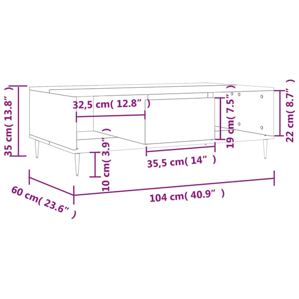 vidaXL Salongbord grå sonoma 104x60x35 cm konstruert tre