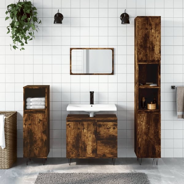 vidaXL Baderomsskap røkt eik 30x30x190 cm konstruert tre