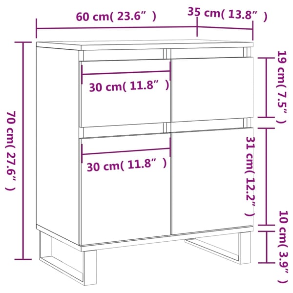 vidaXL Skjenk hvit 60x35x70 cm konstruert tre