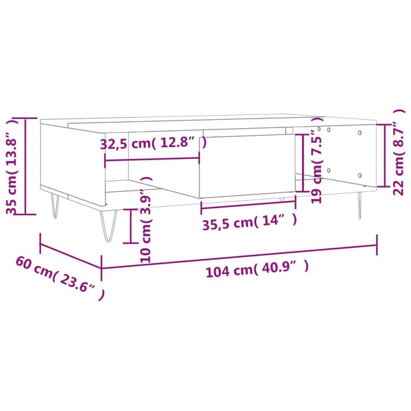 vidaXL Salongbord Sonoma eik 104x60x35 cm konstruert tre