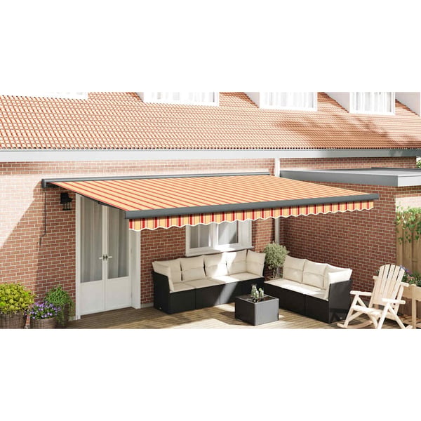 vidaXL Uttrekkbar markise gul og hvit 5x3 m stoff og aluminium