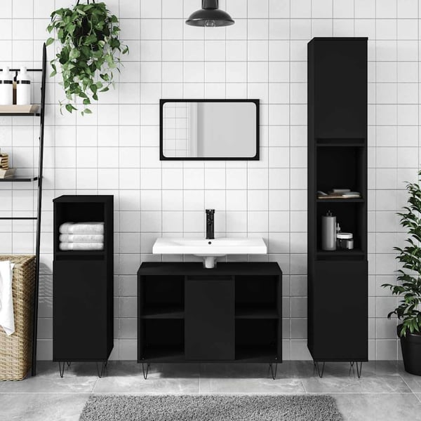 vidaXL badeværelsesskab 80x33x60 cm konstrueret træ sort