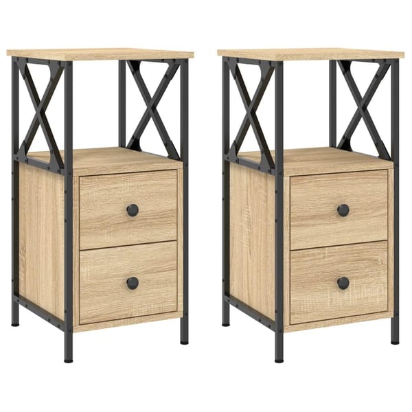 vidaXL sengeborde 2 stk. 34x35,5x70 cm konstrueret træ sonoma-eg