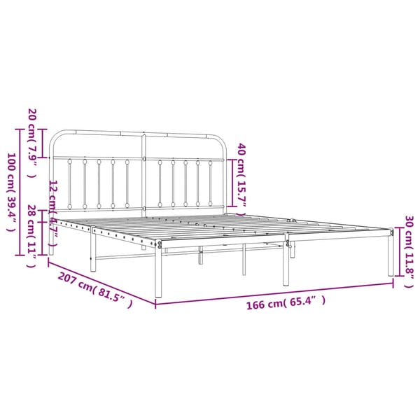 vidaXL Sengeramme i metall med sengegavl hvit 160x200 cm