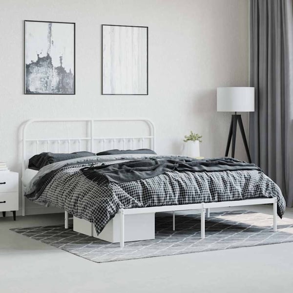 vidaXL Sengeramme i metall med sengegavl hvit 160x200 cm