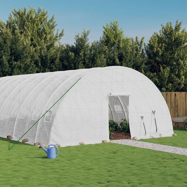 vidaXL drivhus med stålstel 144 m² 24x6x2,85 m hvid