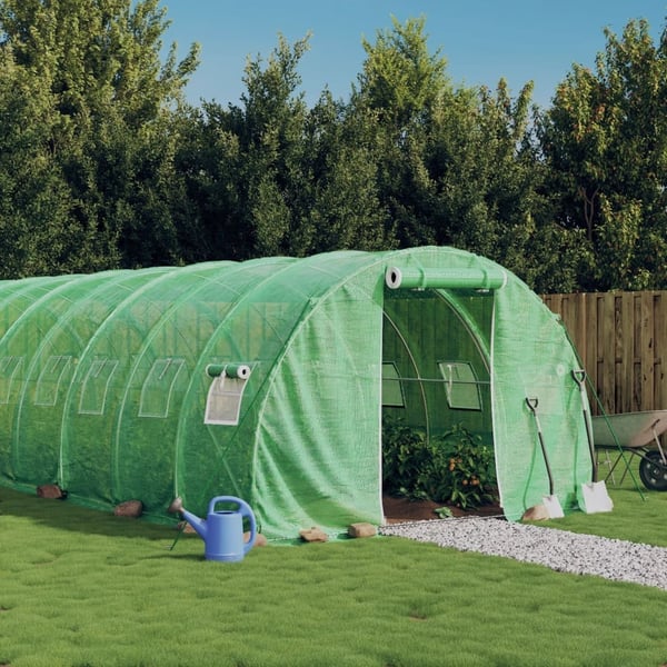 vidaXL Kasvihuone teräsrungolla vihreä 42 m² 14x3x2 m