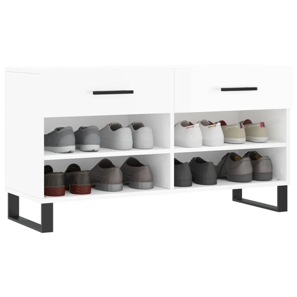 vidaXL Skobenk høyglans hvit 102x35x55 cm konstruert tre